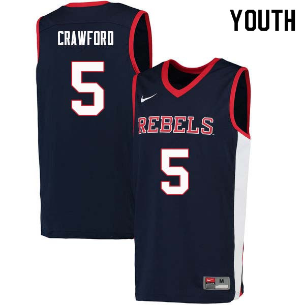 Markel Crawford Ole Miss Rebels NCAA Youth Navy #5 Stitched Limited College Football Jersey LXJ3558IB
